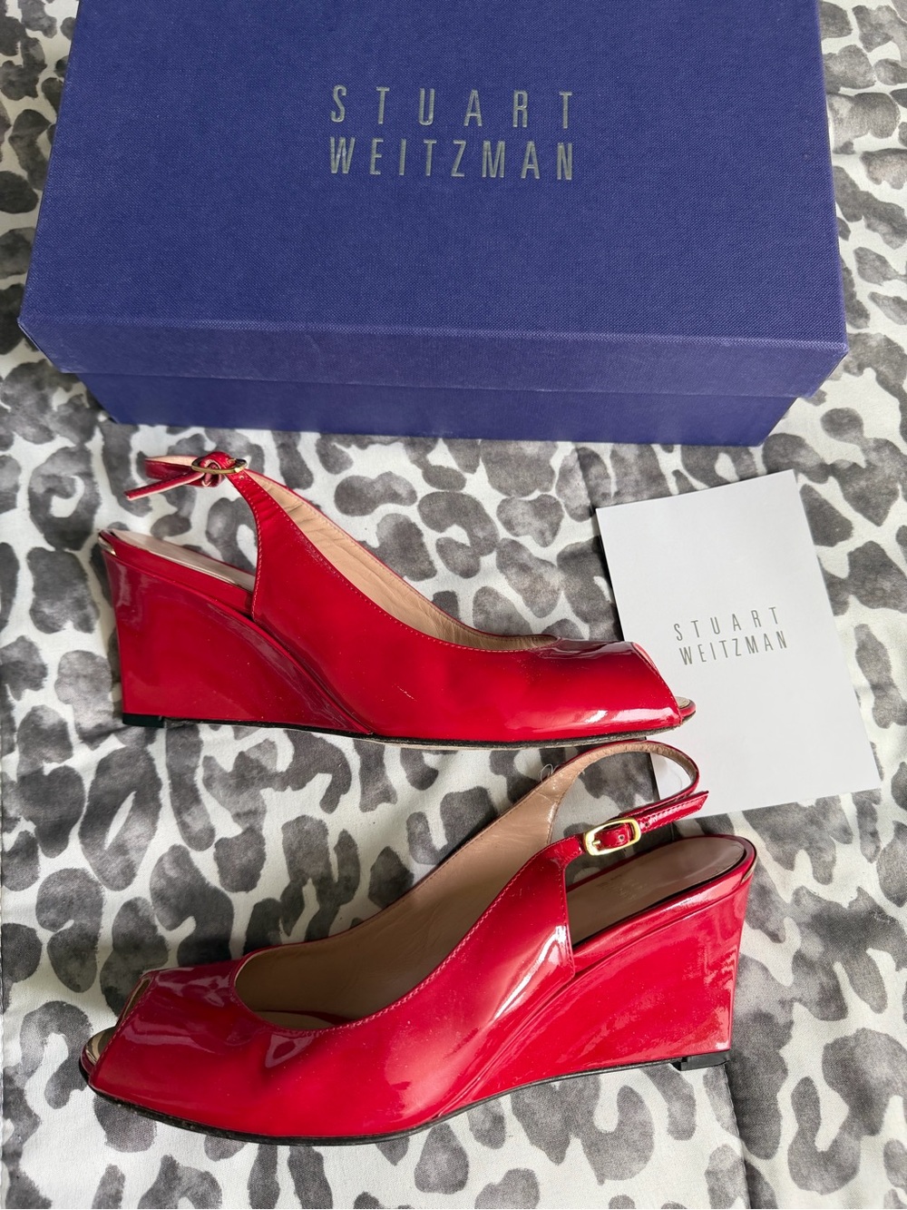 Stuart Weitzman red patent peep toe